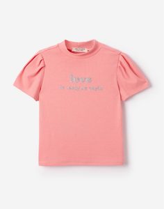 Розовая футболка с рукавами-фонариками для девочки Gloria Jeans