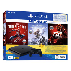 Игровая консоль PLAYSTATION 4 с 1 ТБ памяти, играми Человек-паук, Horizon Zero Dawn, Gran Turismo Sport, CUH-2208B, черный
