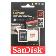 Карта памяти microSDHC UHS-I Sandisk Extreme 32 ГБ, 80 МБ/с, Class 10, SDSQXAF-032G-GN6MA, 1 шт., переходник SD