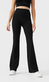 Stradivarius Однотонные Трикотажные Брюки Клеш Женская Коллекция Черный Xl