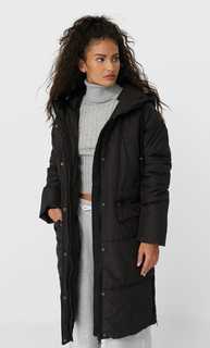 Stradivarius Длинное Стеганое Пальто Женская Коллекция Черный M