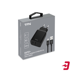 Сетевое зарядное устройство с кабелем TFN Rapid+ 2xUSB 2.4A + кабель USB-C, Black