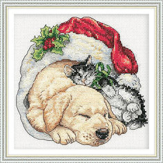 Набор для вышивания Dimensions "Щенок и котенок рождественским утром"