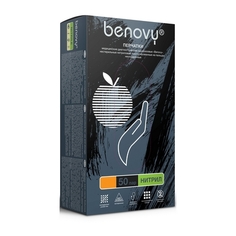 Benovy, Перчатки нитриловые черные, размер S, 100 шт.