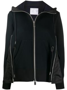 sacai худи на молнии со вставкой