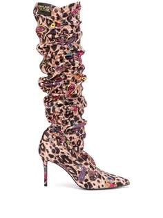 Versace Jeans Couture сапоги со сборками и леопардовым принтом