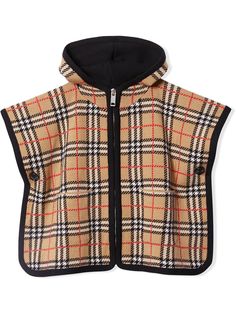 Burberry Kids пончо в клетку Vintage Check с капюшоном