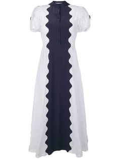 Valentino платье миди с контрастной вставкой и вышивкой