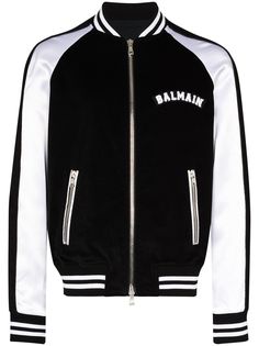 Balmain бархатный бомбер с логотипом