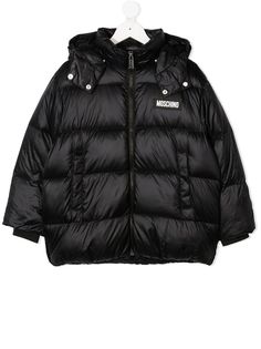 Moschino Kids пуховик с нашивкой-логотипом и капюшоном