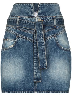 The Attico джинсовая юбка мини с эффектом потертости и завязками