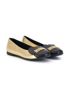 Moschino Kids балетки с эффектом металлик и логотипом