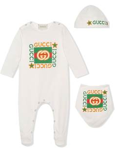 Gucci Kids комплект из комбинезона, шапки и нагрудника