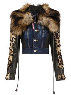 Dsquared2 укороченная джинсовая куртка с леопардовым принтом