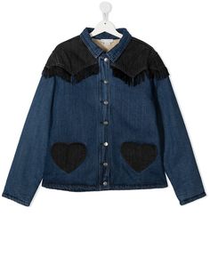Stella McCartney Kids джинсовая куртка с бахромой и подкладкой из шерпы