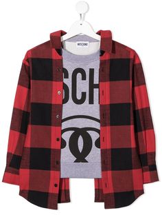 Moschino Kids клетчатая рубашка с длинными рукавами