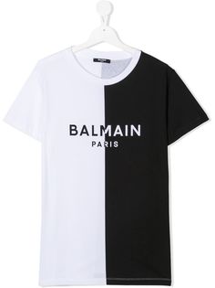 Balmain Kids двухцветная футболка с логотипом