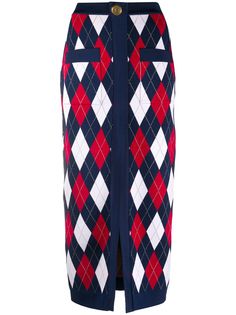 Balmain жаккардовая юбка миди с узором аргайл