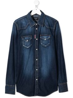 Dsquared2 Kids джинсовая рубашка с эффектом потертости