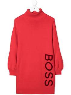 BOSS Kidswear платье с высоким воротником и логотипом