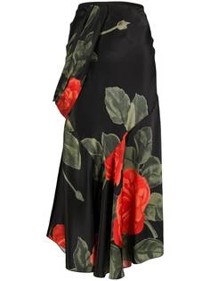 Simone Rocha длинная юбка с драпировкой и цветочным принтом