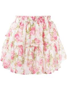 LoveShackFancy юбка мини с цветочным принтом и оборками