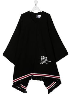 Dsquared2 Kids кейп с логотипом и бахромой