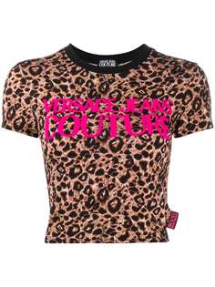 Versace Jeans Couture укороченная футболка с леопардовым принтом и логотипом