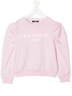 Balmain Kids джемпер с пышными рукавами и логотипом