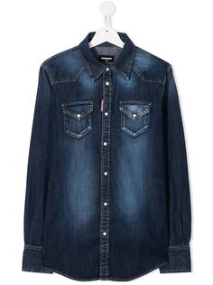 Dsquared2 Kids джинсовая рубашка с эффектом потертости