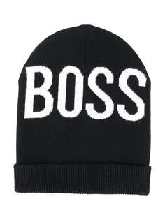 BOSS Kidswear вязаная шапка бини с контрастным логотипом