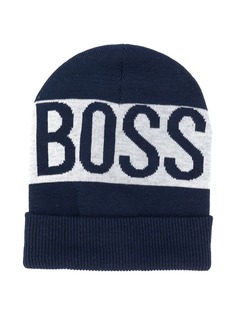 BOSS Kidswear вязаная шапка бини с контрастным логотипом