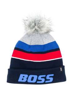 BOSS Kidswear шапка бини в полоску с помпоном