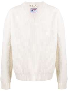 Marni джемпер в рубчик с V-образным вырезом