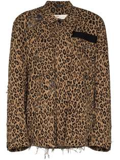 R13 куртка с леопардовым принтом и бахромой