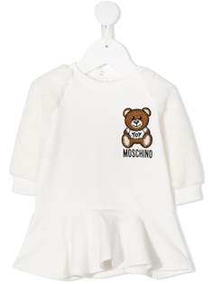 Moschino Kids платье с вышивкой Teddy Bear и пушистыми рукавами