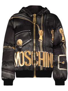 Moschino куртка-пуховик Macro Biker с принтом