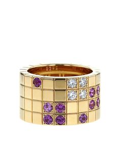 Cartier большое кольцо Lanière из желтого золота с бриллиантами и сапфирами