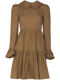 Batsheva ярусное платье мини Lucy в клетку гингем