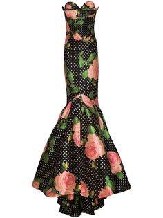 Richard Quinn атласное платье с узором в горох и цветочным принтом
