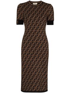 Fendi платье миди с логотипом FF