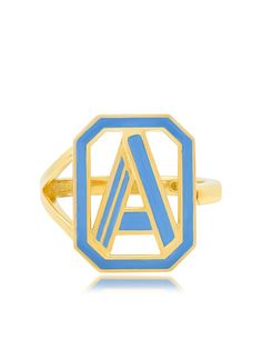 Colette кольцо Gatsby с инициалом A из желтого золота с синей эмалью