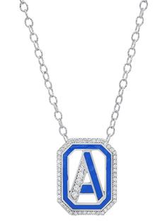 Colette колье Gatsby с инициалом A из белого золота с бриллиантами и синей эмалью