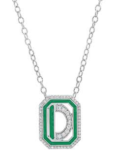 Colette колье Gatsby с инициалом D из белого золота с бриллиантами и зеленой эмалью