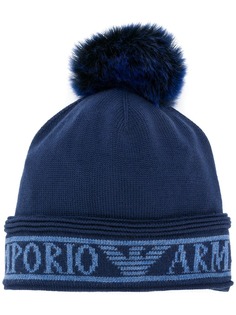 Emporio Armani шапка бини с логотипом и помпоном
