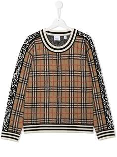 Burberry Kids джемпер в клетку House Check с леопардовой вставкой