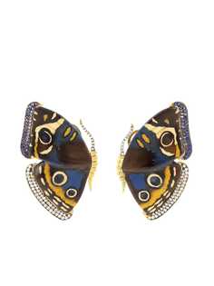 SILVIA FURMANOVICH серьги Marquetry Butterfly их желтого золота с бриллиантами