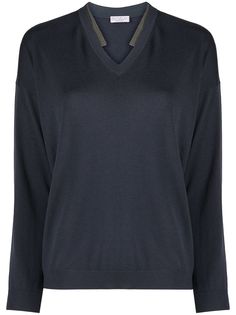 Brunello Cucinelli джемпер с V-образным вырезом и декором Monili