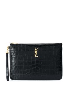 Saint Laurent клатч с тиснением под кожу крокодила
