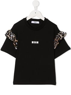 Msgm Kids футболка с оборками и леопардовым принтом